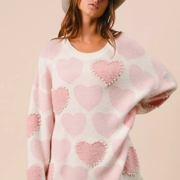 BiBi Heart Pattern Sweater with Pearl Detail - Picture 12 of 16